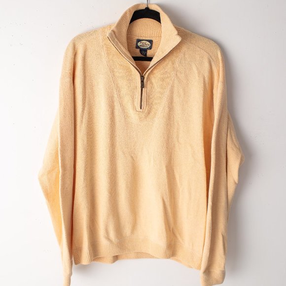 Tommy Bahama Yellow 1/4 Zip Long Sleeve Cotton Sweater Large - Picture 1 of 8